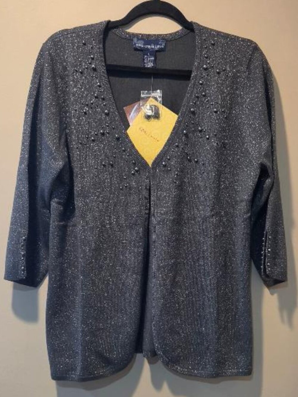 Susan Graver Style Metallic Beaded Cardigan Sweater